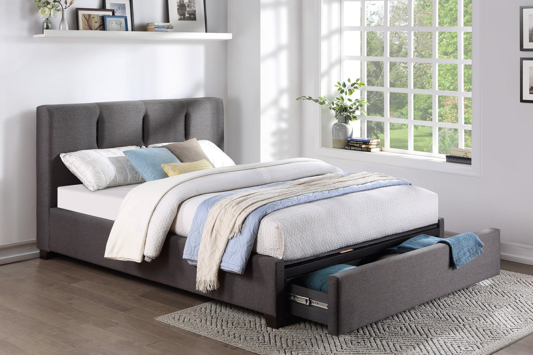 Aitana Graphite California King Platform Bed With Storage Footboard - Ornate Home