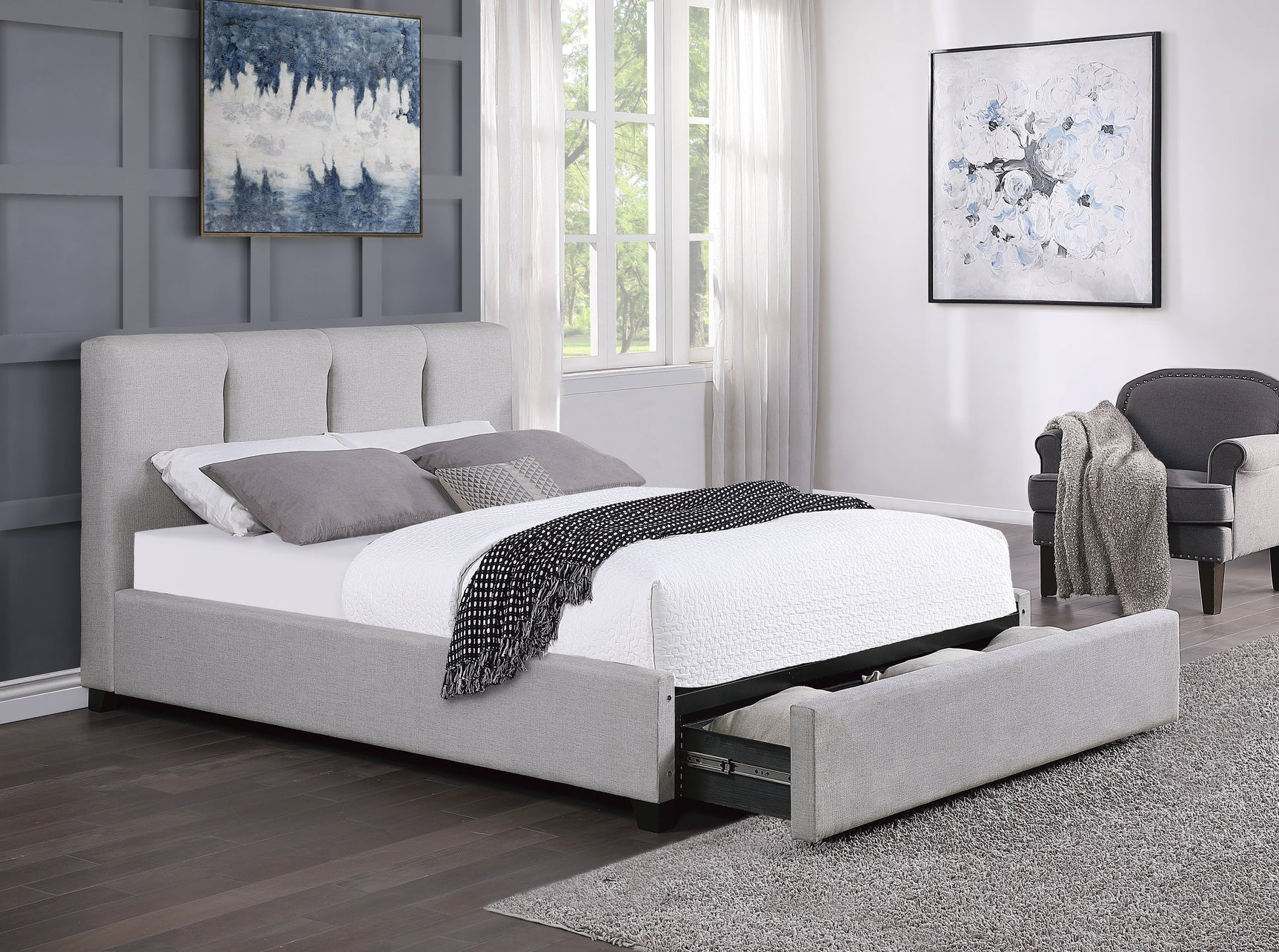 Aitana Gray Full Platform Bed with Storage Drawer - Ornate Home