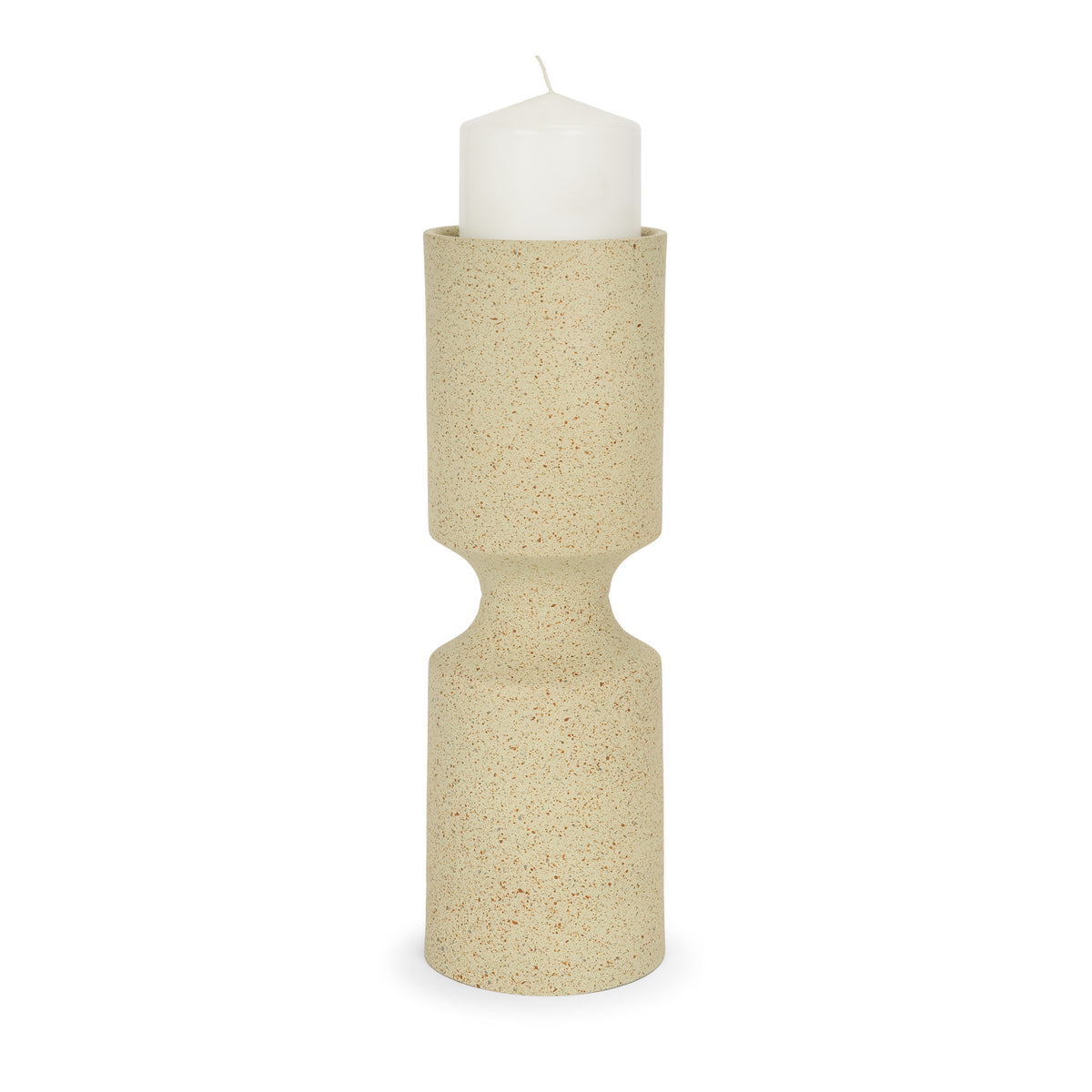 Akira Beige Large Textured Metal Pillar Candle Holder - Ornate Home