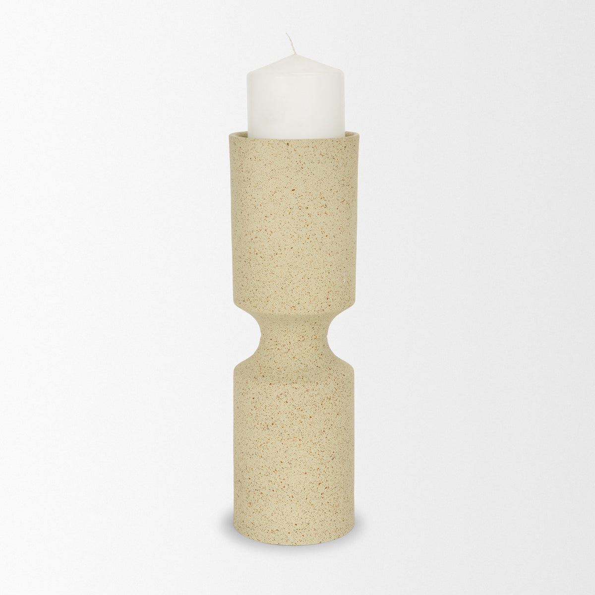 Akira Beige Large Textured Metal Pillar Candle Holder - Ornate Home