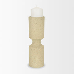 Akira Beige Large Textured Metal Pillar Candle Holder