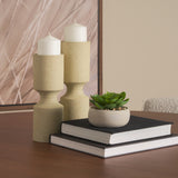 Akira Beige Large Textured Metal Pillar Candle Holder - Ornate Home