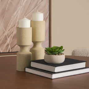 Akira Beige Large Textured Metal Pillar Candle Holder - Ornate Home