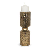 Akira Gold Large Hammered Metal Pillar Candle Holder