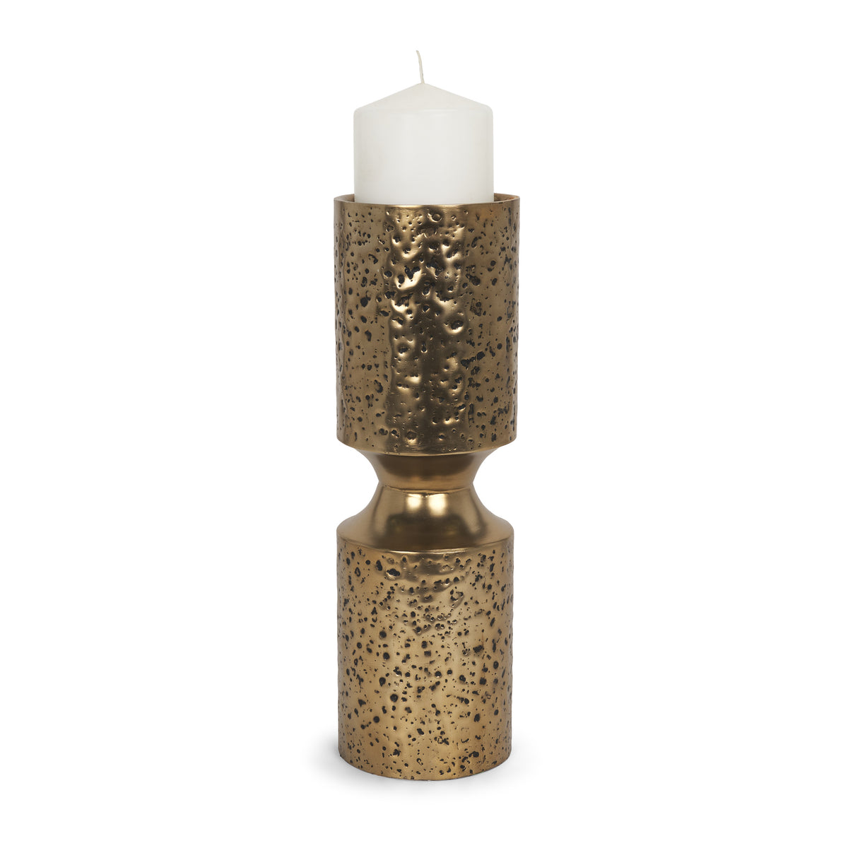 Akira Gold Large Hammered Metal Pillar Candle Holder