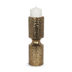 Akira Gold Large Hammered Metal Pillar Candle Holder - Ornate Home
