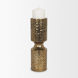 Akira Gold Large Hammered Metal Pillar Candle Holder
