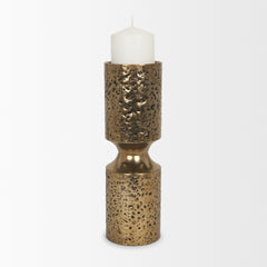 Akira Gold Large Hammered Metal Pillar Candle Holder - Ornate Home