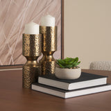 Akira Gold Large Hammered Metal Pillar Candle Holder