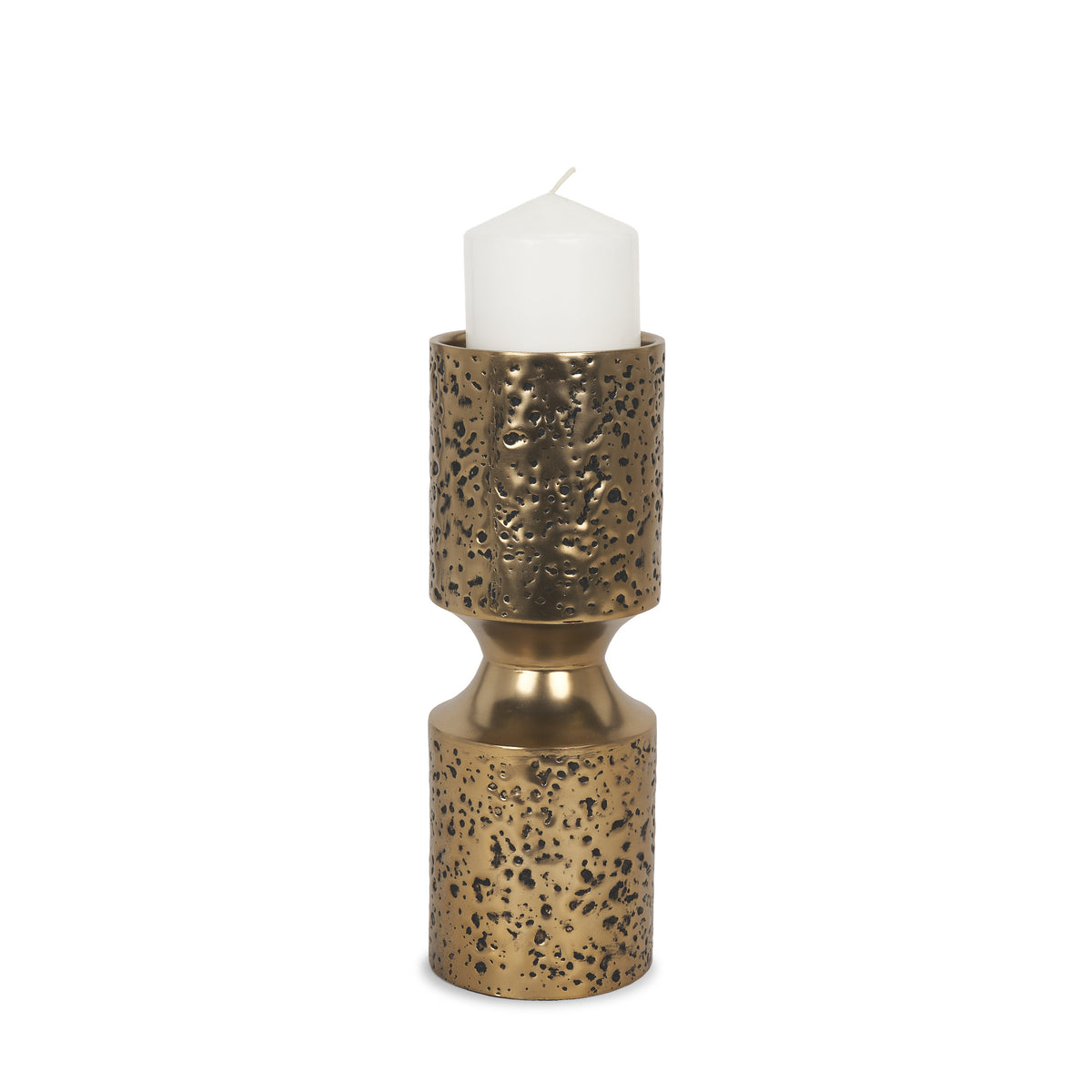 Akira Gold Small Hammered Metal Pillar Candle Holder - Ornate Home