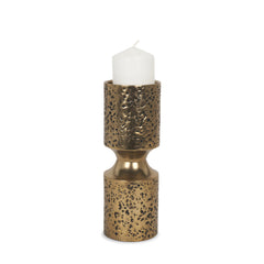 Akira Gold Small Hammered Metal Pillar Candle Holder