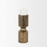 Akira Gold Small Hammered Metal Pillar Candle Holder - Ornate Home