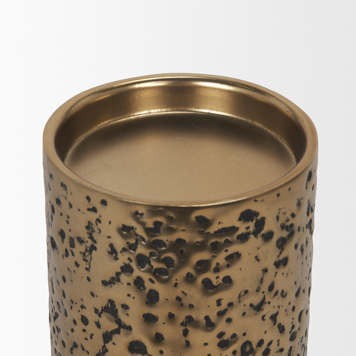 Akira Gold Small Hammered Metal Pillar Candle Holder - Ornate Home