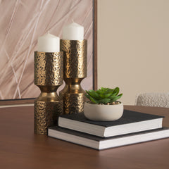 Akira Gold Small Hammered Metal Pillar Candle Holder