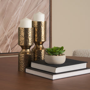 Akira Gold Small Hammered Metal Pillar Candle Holder - Ornate Home