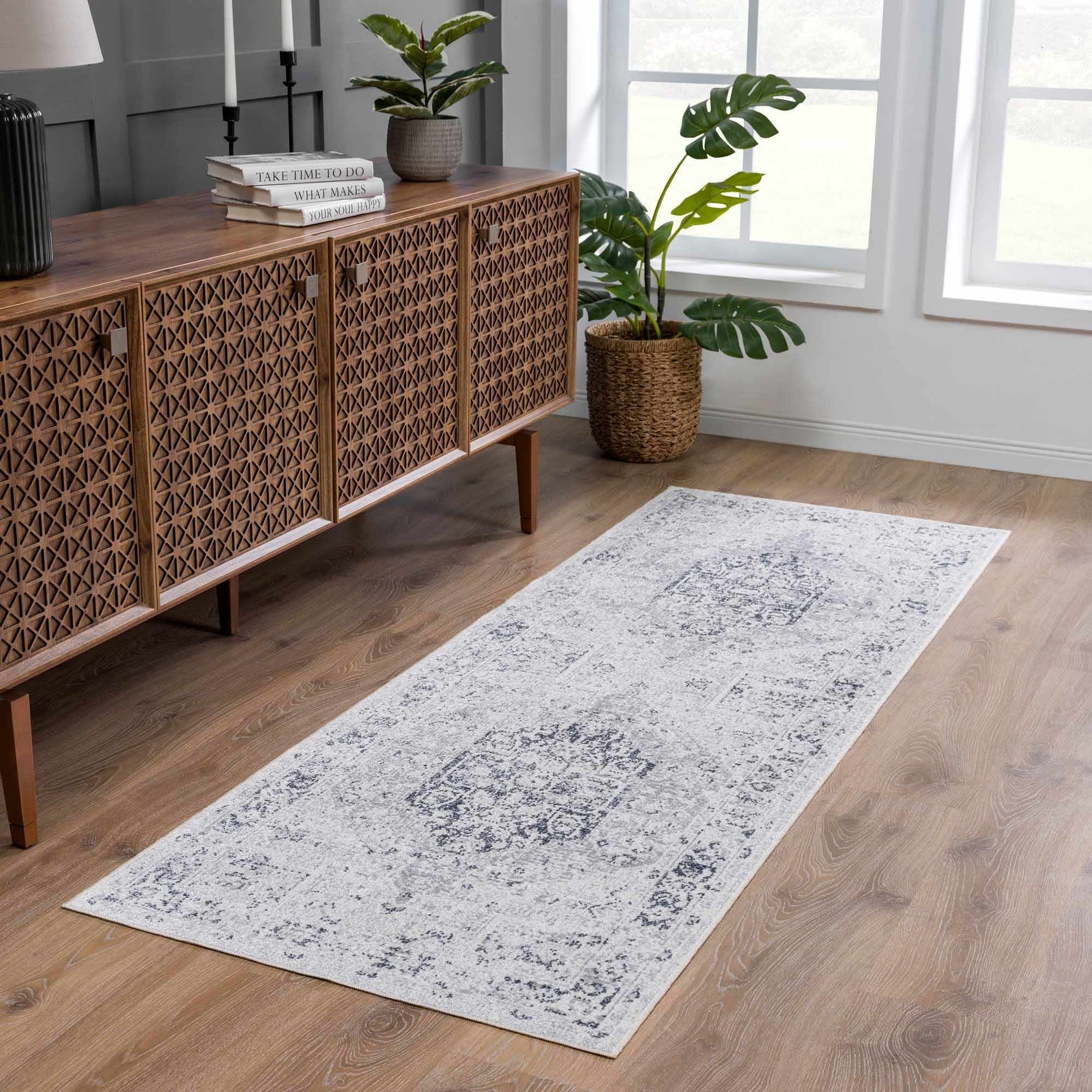 Akram Cream & Antrasit Washable Area Rug - Ornate Home