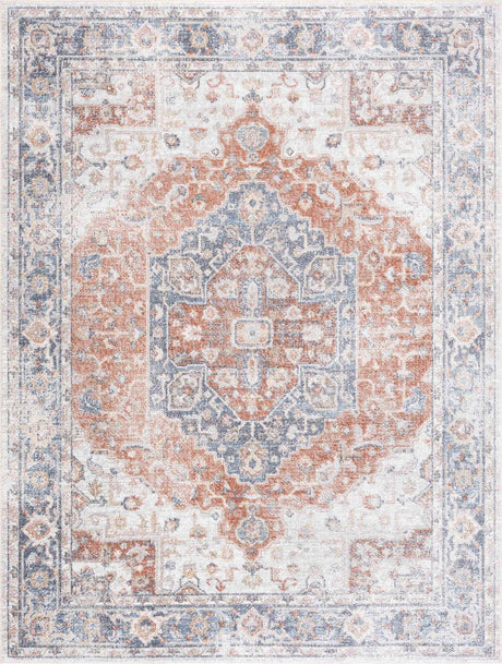 Akram Gray & Orange Washable Area Rug - Clearance - Ornate Home