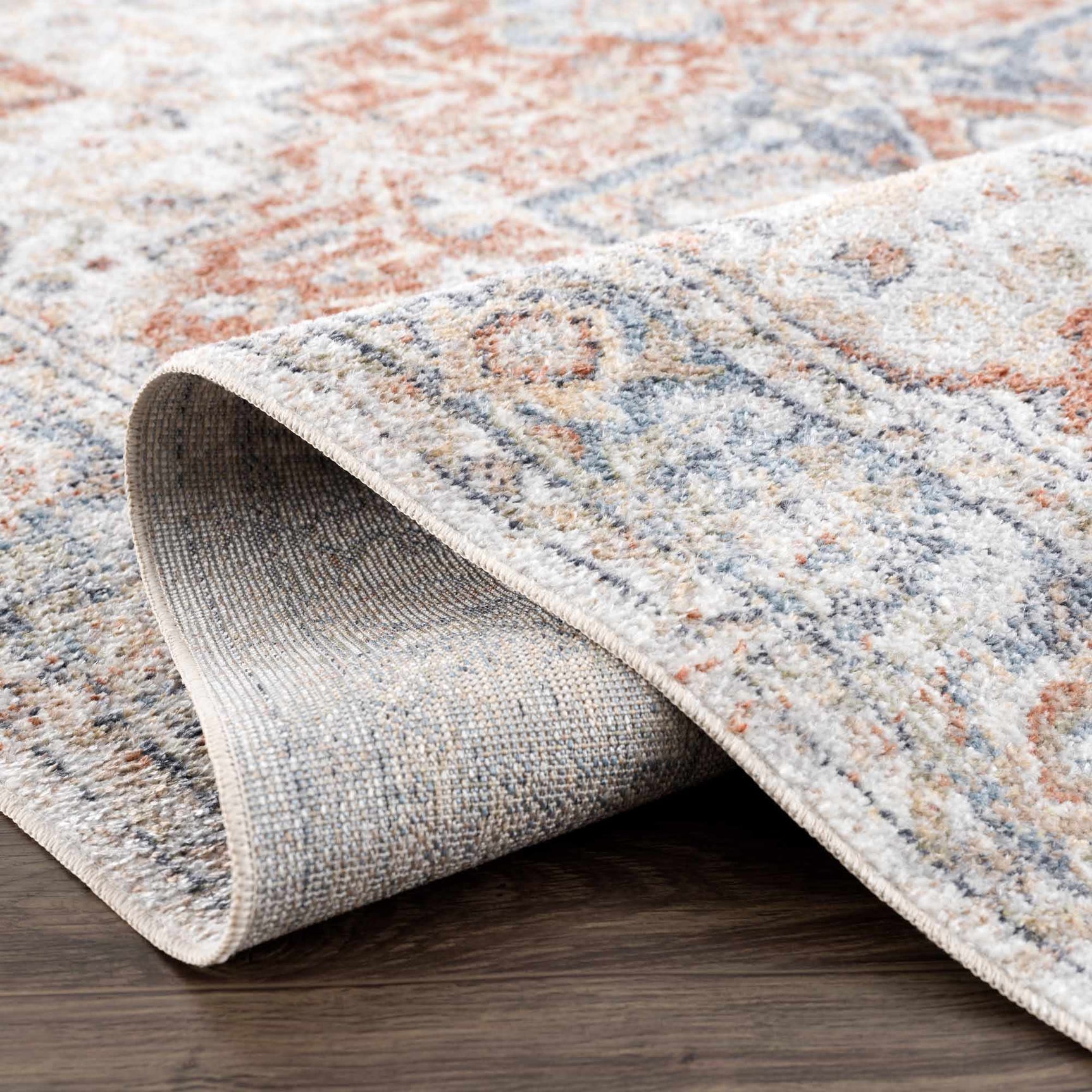 Akram Gray & Orange Washable Area Rug - Clearance - Ornate Home