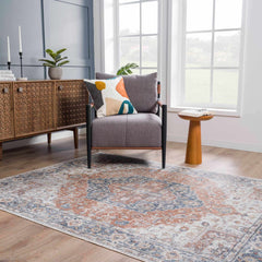 Akram Gray & Orange Washable Area Rug - Clearance - Ornate Home