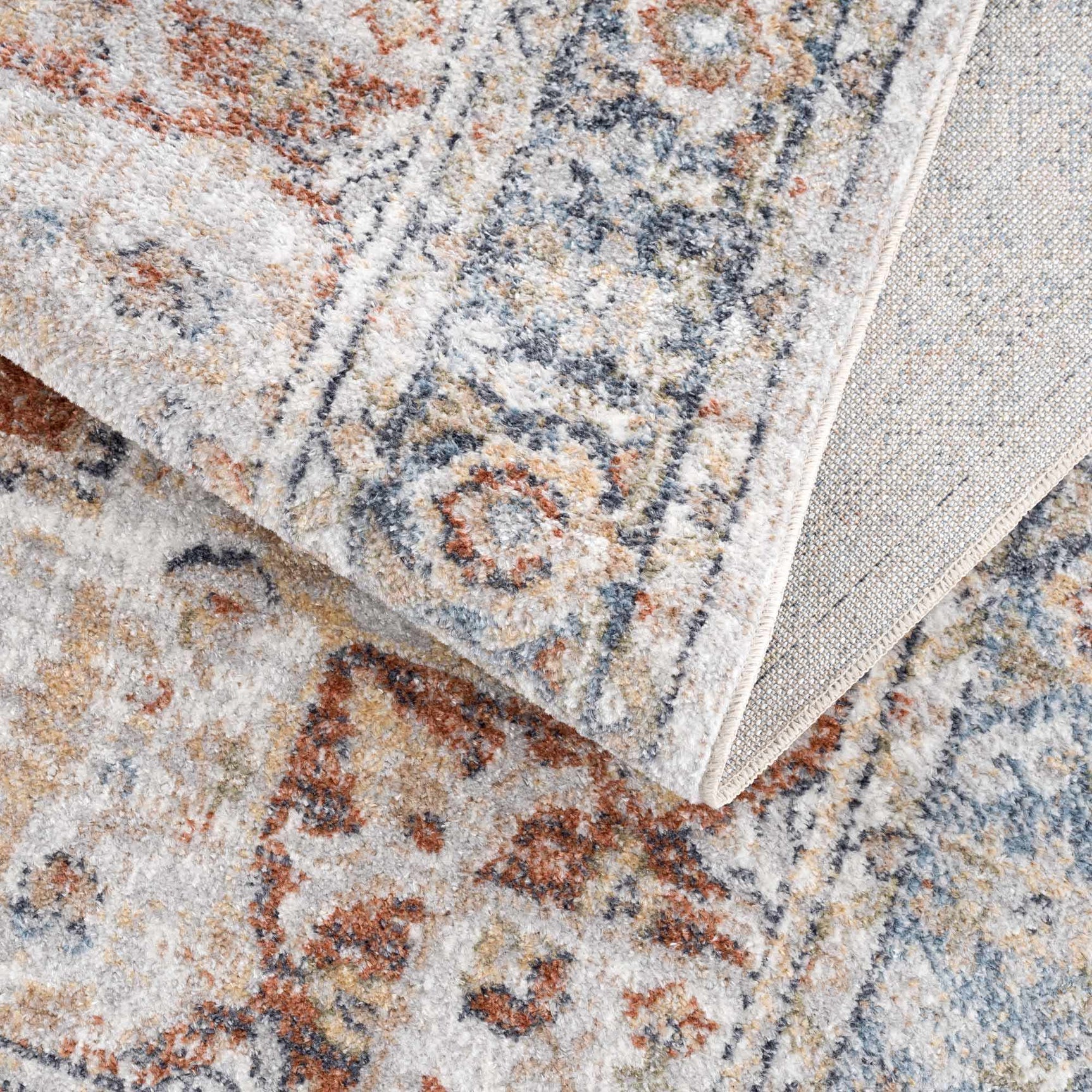 Akram Gray & Orange Washable Area Rug - Clearance - Ornate Home