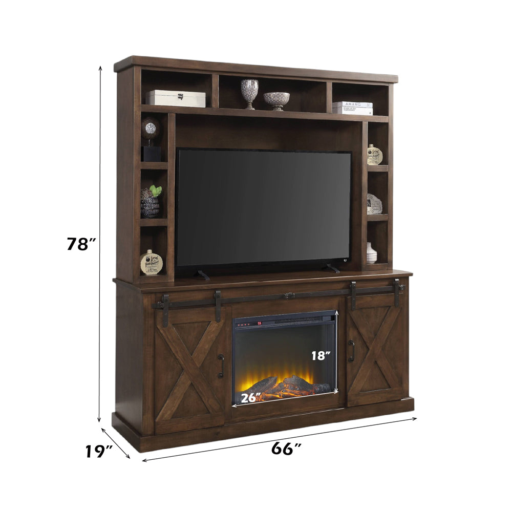 Aksel Walnut Entertainment Center w/Fireplace - Ornate Home