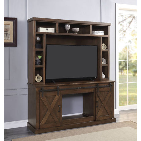 Aksel Walnut Entertainment Center w/Fireplace - Ornate Home
