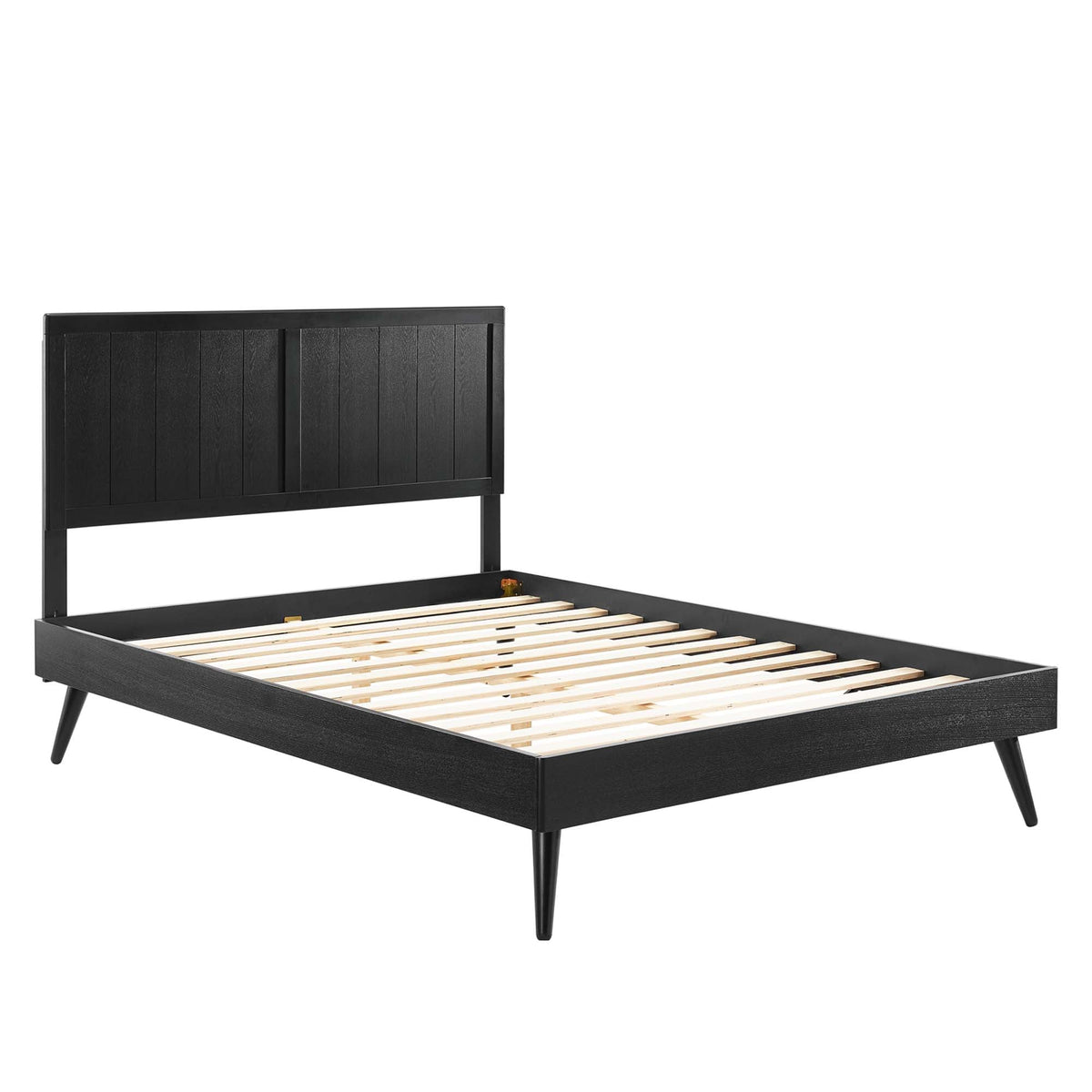 Alana Black Wood Queen Platform Bed With Splayed Legs - Ornate Home