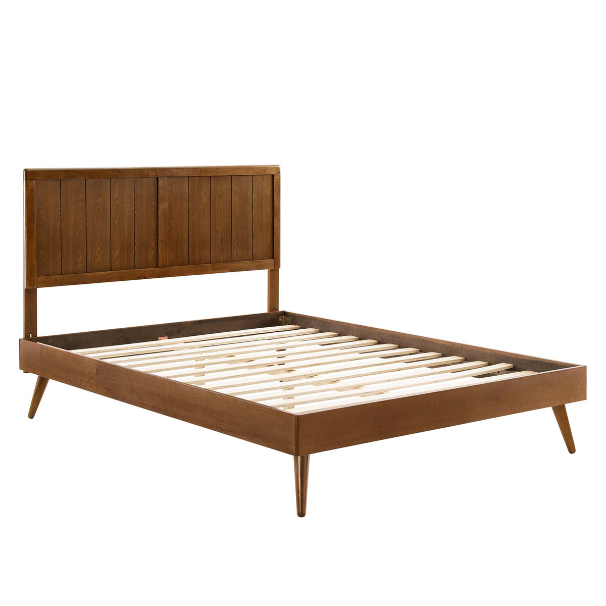 Alana Walnut Wood Full Platform Bed With Splayed Legs - Ornate Home