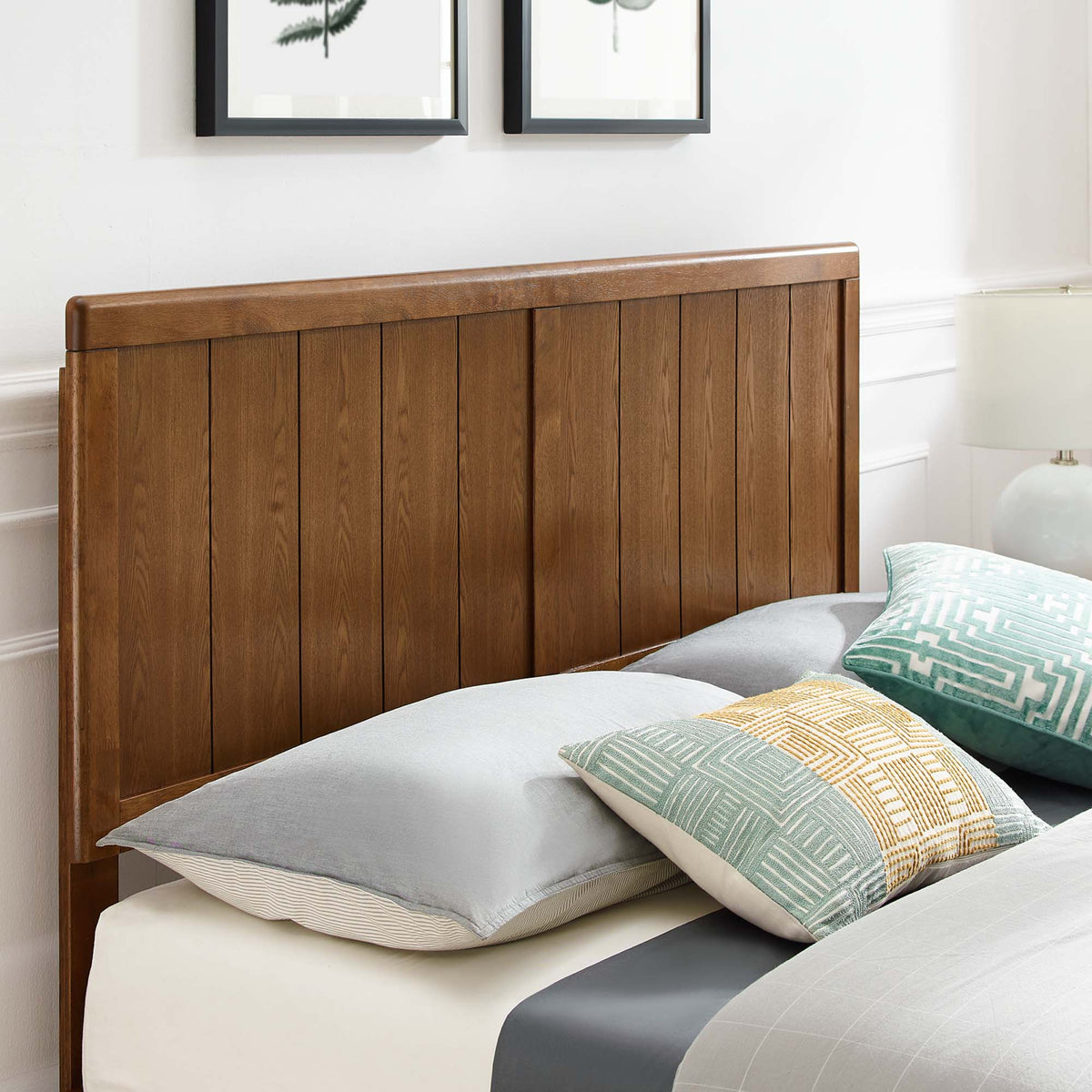 Alana Walnut Wood King Platform Bed With Angular Frame - Ornate Home