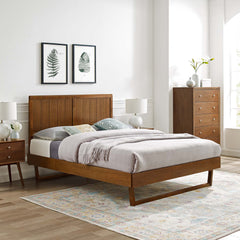 Alana Walnut Wood Queen Platform Bed With Angular Frame - Ornate Home