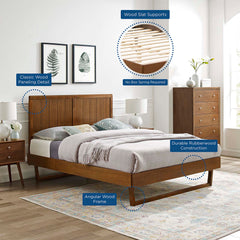 Alana Walnut Wood Queen Platform Bed With Angular Frame - Ornate Home