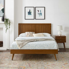 Alana Walnut Wood Queen Platform Bed With Splayed Legs - Ornate Home