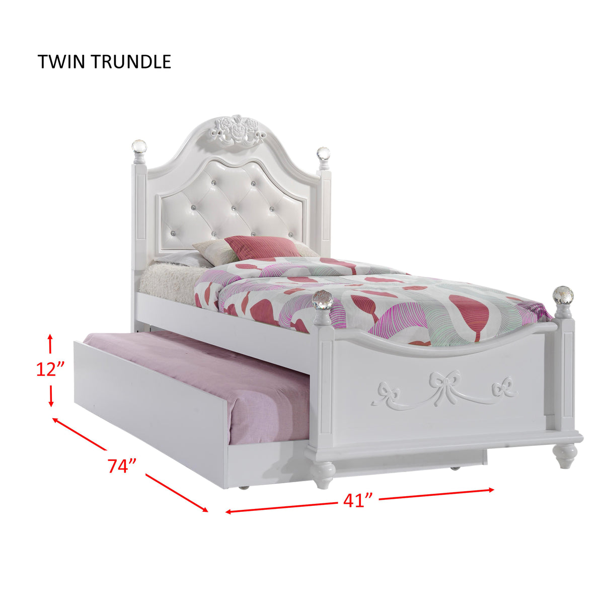 Alana White 3-Piece Twin Platform Bedroom Set with Storage Trundle