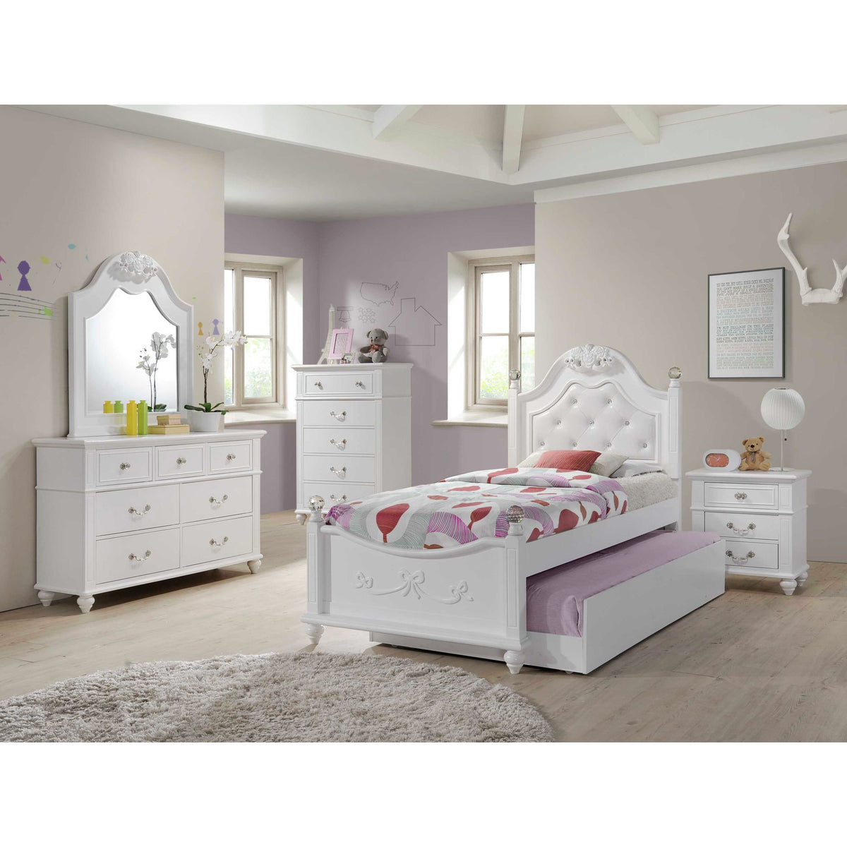 Alana White 5-Piece Twin Platform Bedroom Set with Storage Trundle - Ornate Home