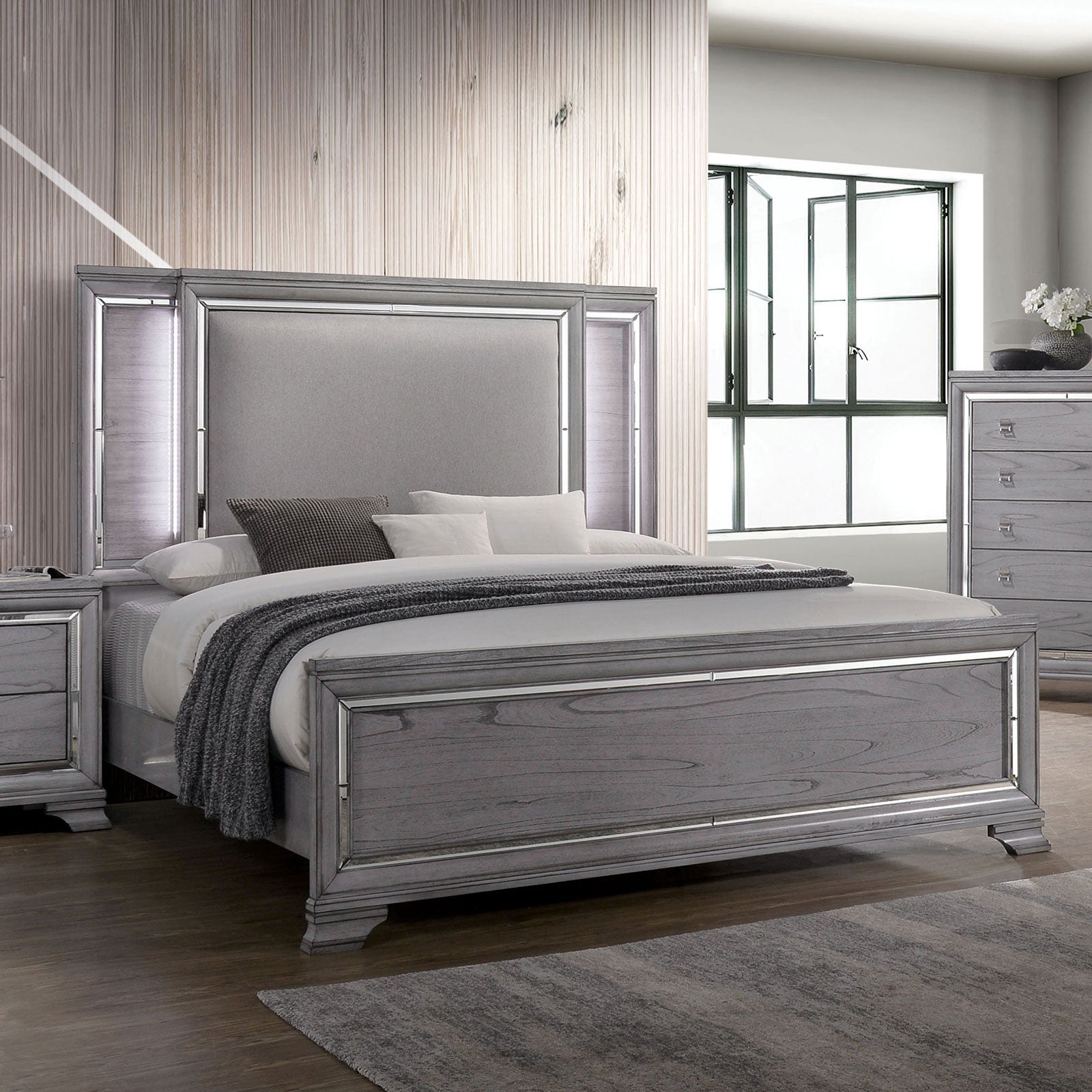 Alanis Light Gray 5 Pc. Queen Bedroom Set w/ 2NS - Ornate Home