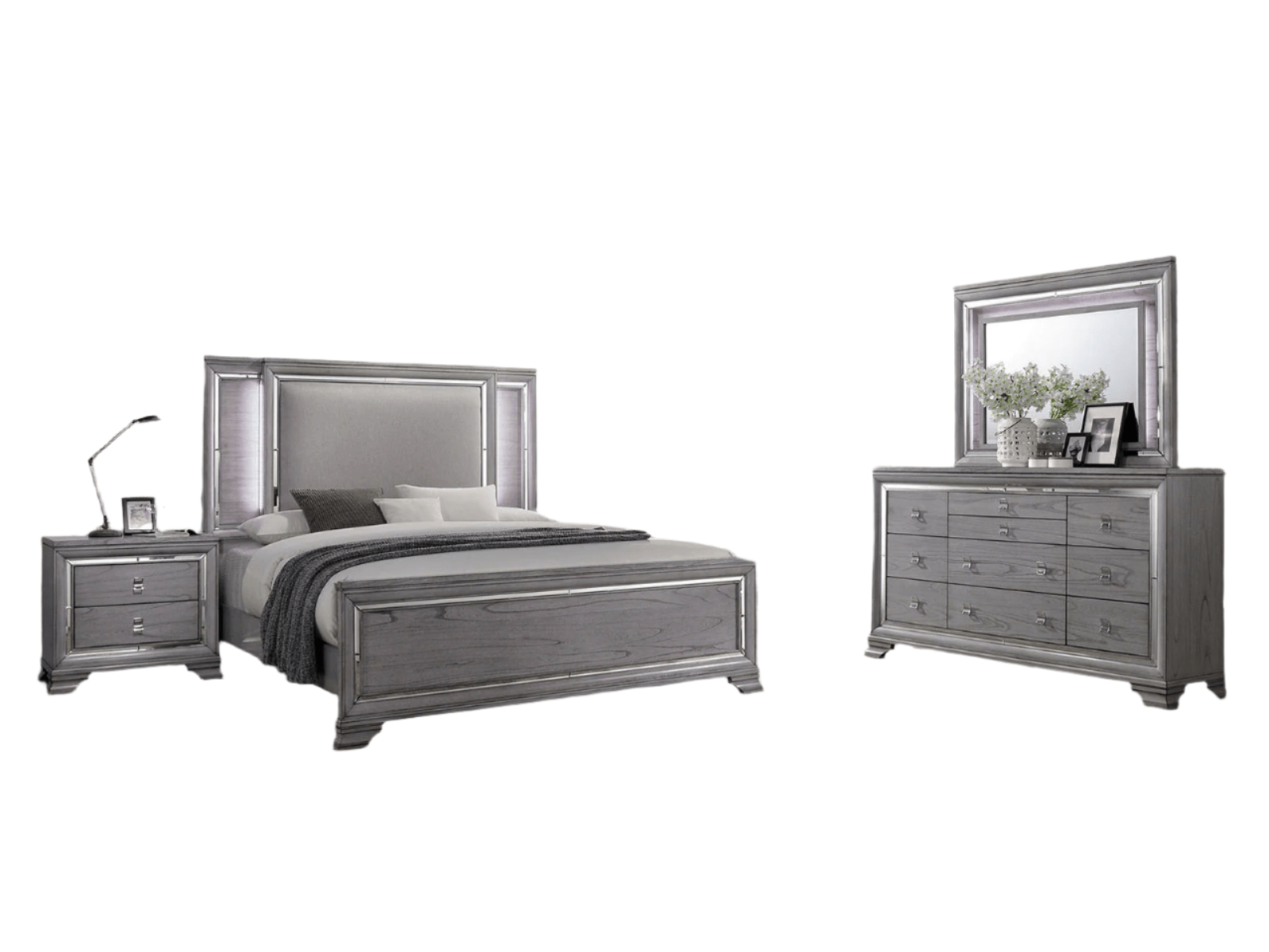 Alanis Light Gray 5 Pc. Queen Bedroom Set w/ 2NS - Ornate Home