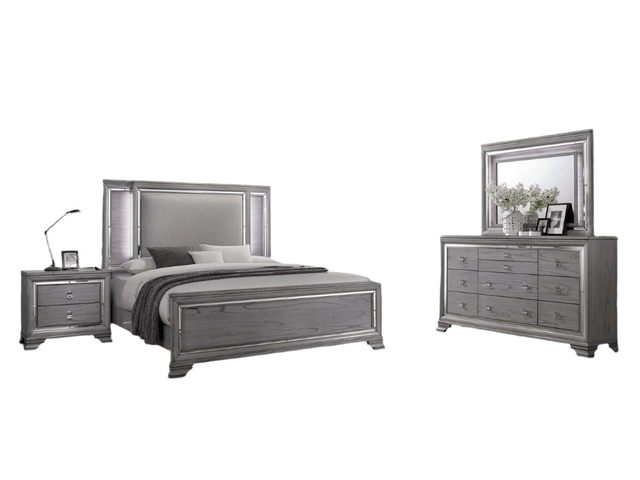 Alanis Light Gray 5 Pc. Queen Bedroom Set w/ 2NS - Ornate Home