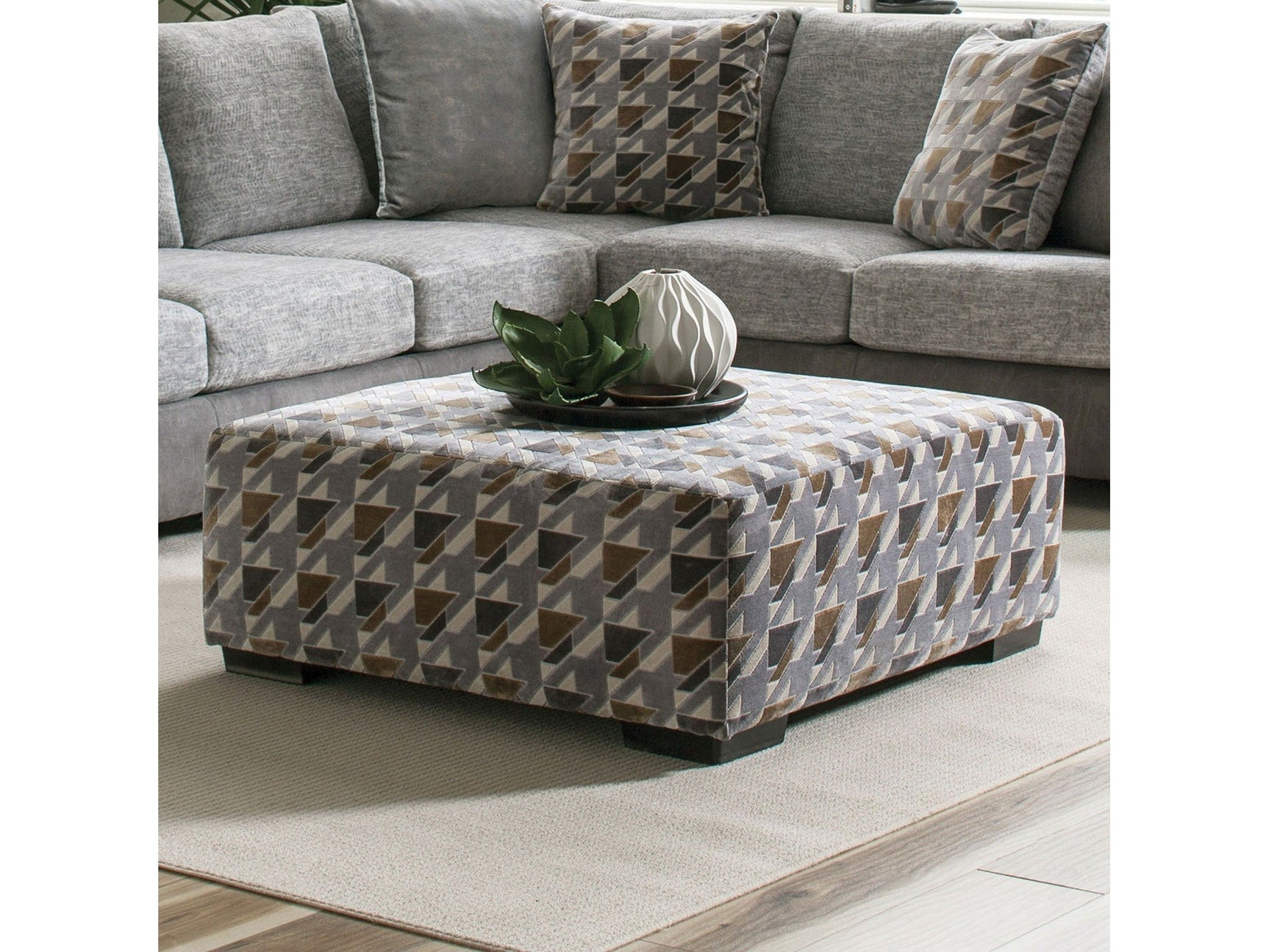 Alannah Light Gray/Gray/Brown Ottoman - Ornate Home