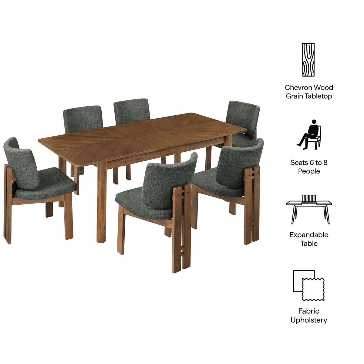 Alba Walnut/Charcoal 7-Piece Dining Set - Ornate Home