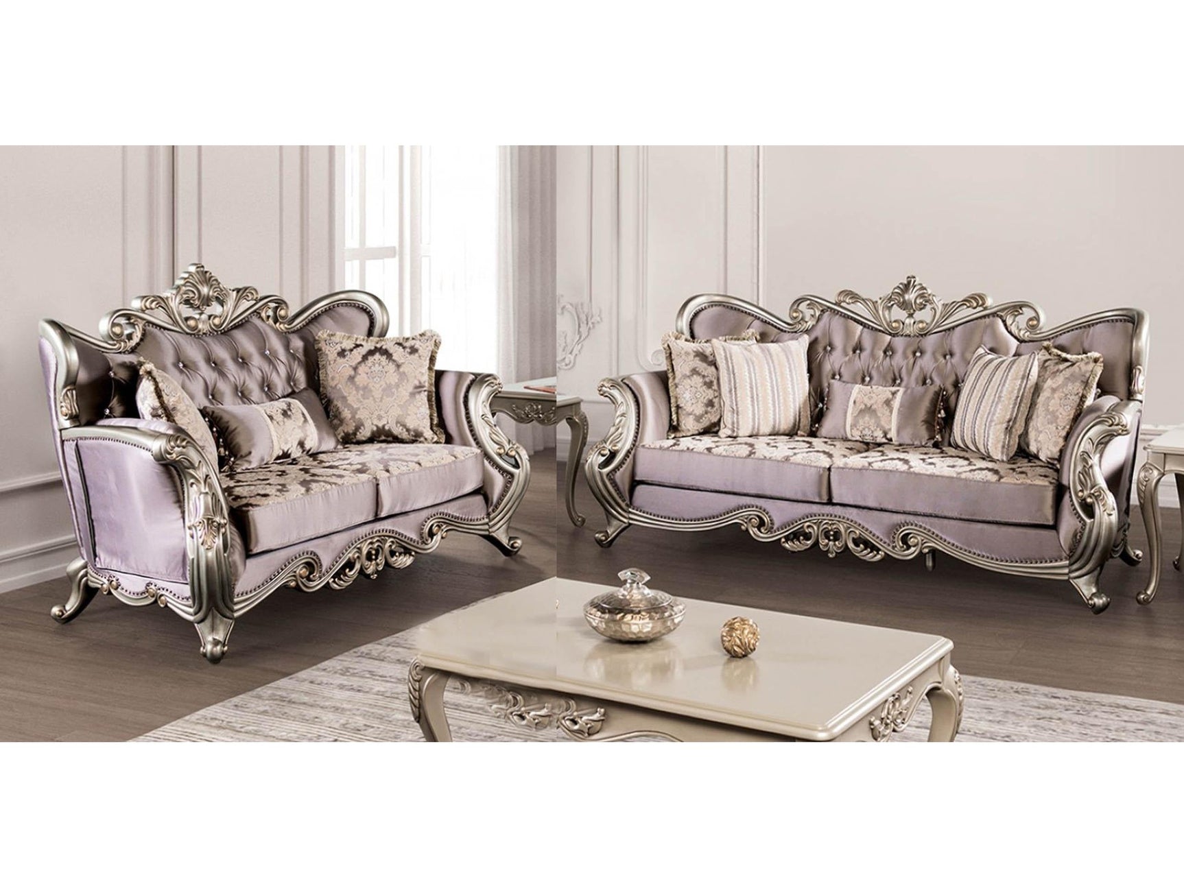 Albacete Champagne & Purple Velvet Sofa - Ornate Home