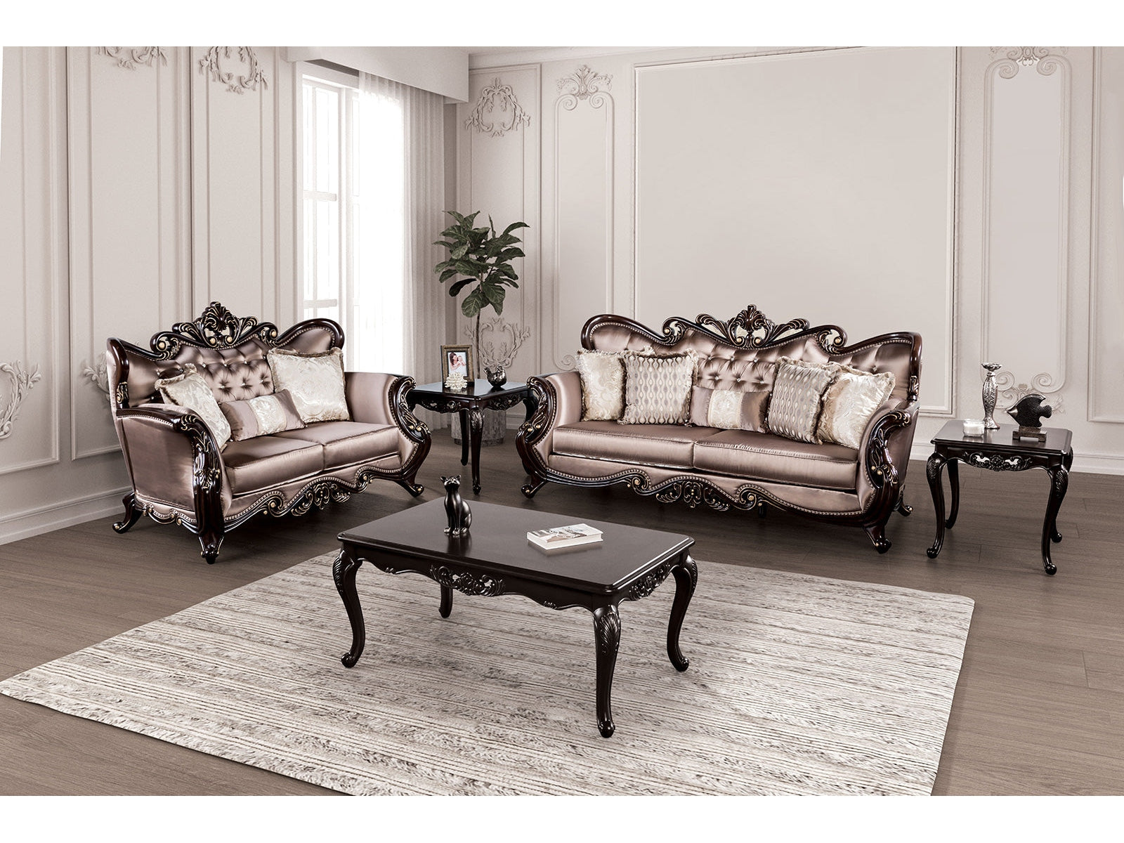 Albacete Dark Cherry/Brown Sofa & Loveseat - Ornate Home