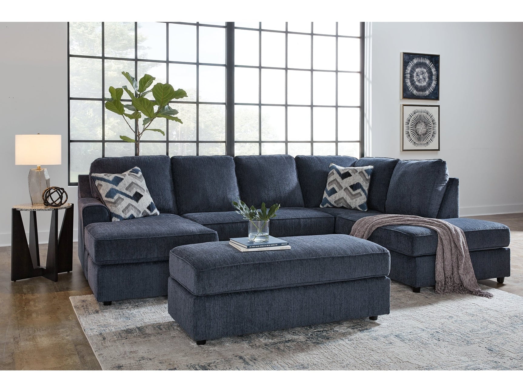 Albar Place Cobalt 2-Piece Sectional & Ottoman (Online Special Price) - Ornate Home