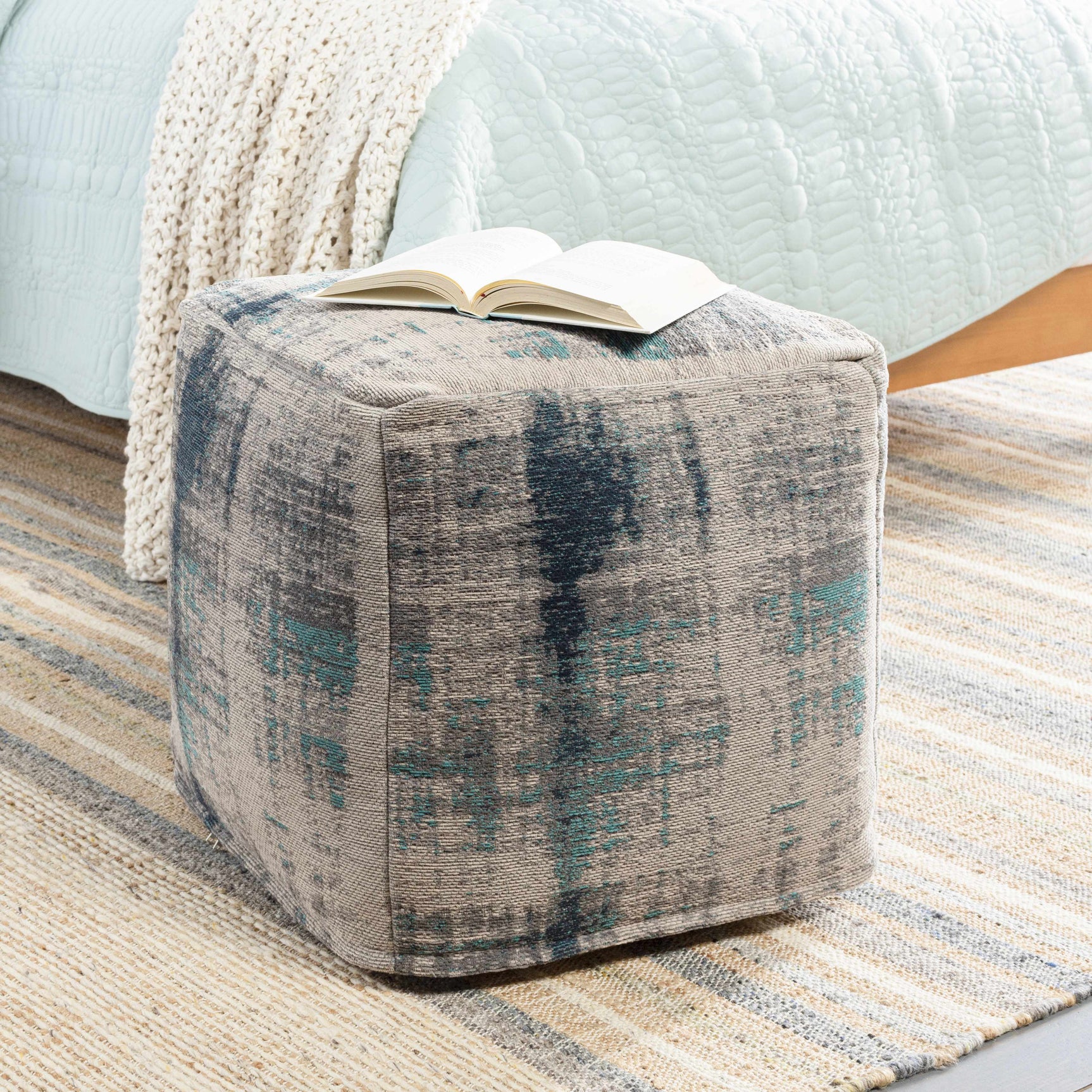 Albertville Knitted Gray Cotton Pouf - Ornate Home