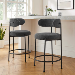 Albie Charcoal/Black Boucle Fabric Counter Stools (Set of 2) - Ornate Home