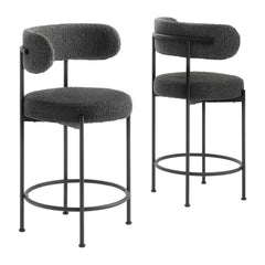 Albie Charcoal/Black Boucle Fabric Counter Stools (Set of 2) - Ornate Home