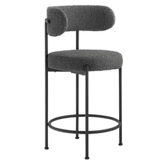 Albie Charcoal/Black Boucle Fabric Counter Stools (Set of 2) - Ornate Home