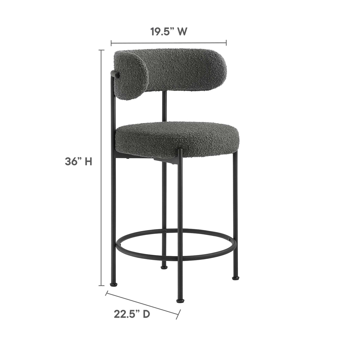 Albie Charcoal/Black Boucle Fabric Counter Stools (Set of 2) - Ornate Home