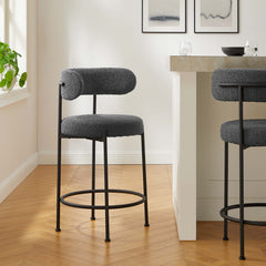 Albie Charcoal/Black Boucle Fabric Counter Stools (Set of 2) - Ornate Home