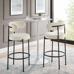 Albie Ivory/Black Boucle Fabric Bar Stools (Set of 2) - Ornate Home