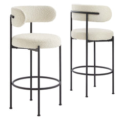 Albie Ivory/Black Boucle Fabric Bar Stools (Set of 2) - Ornate Home